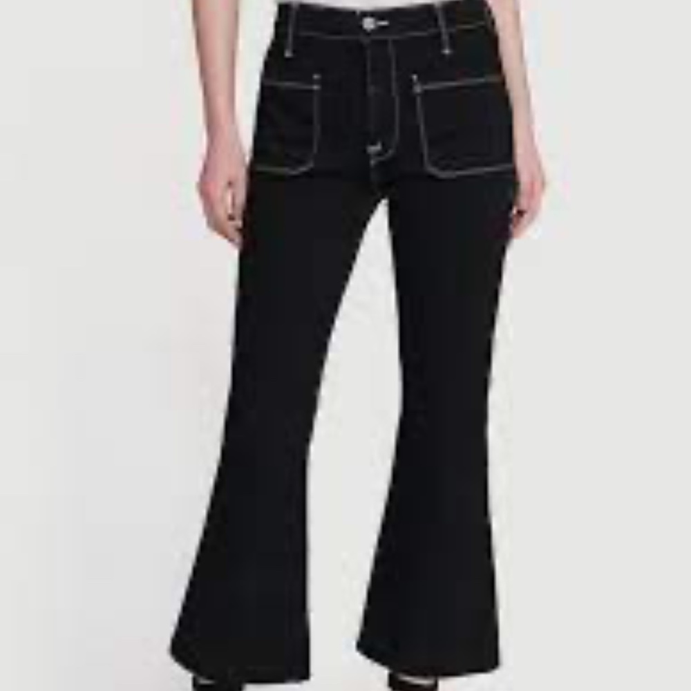 Frame Le Bardot Crop Flare Black Contrast Stitch Pant